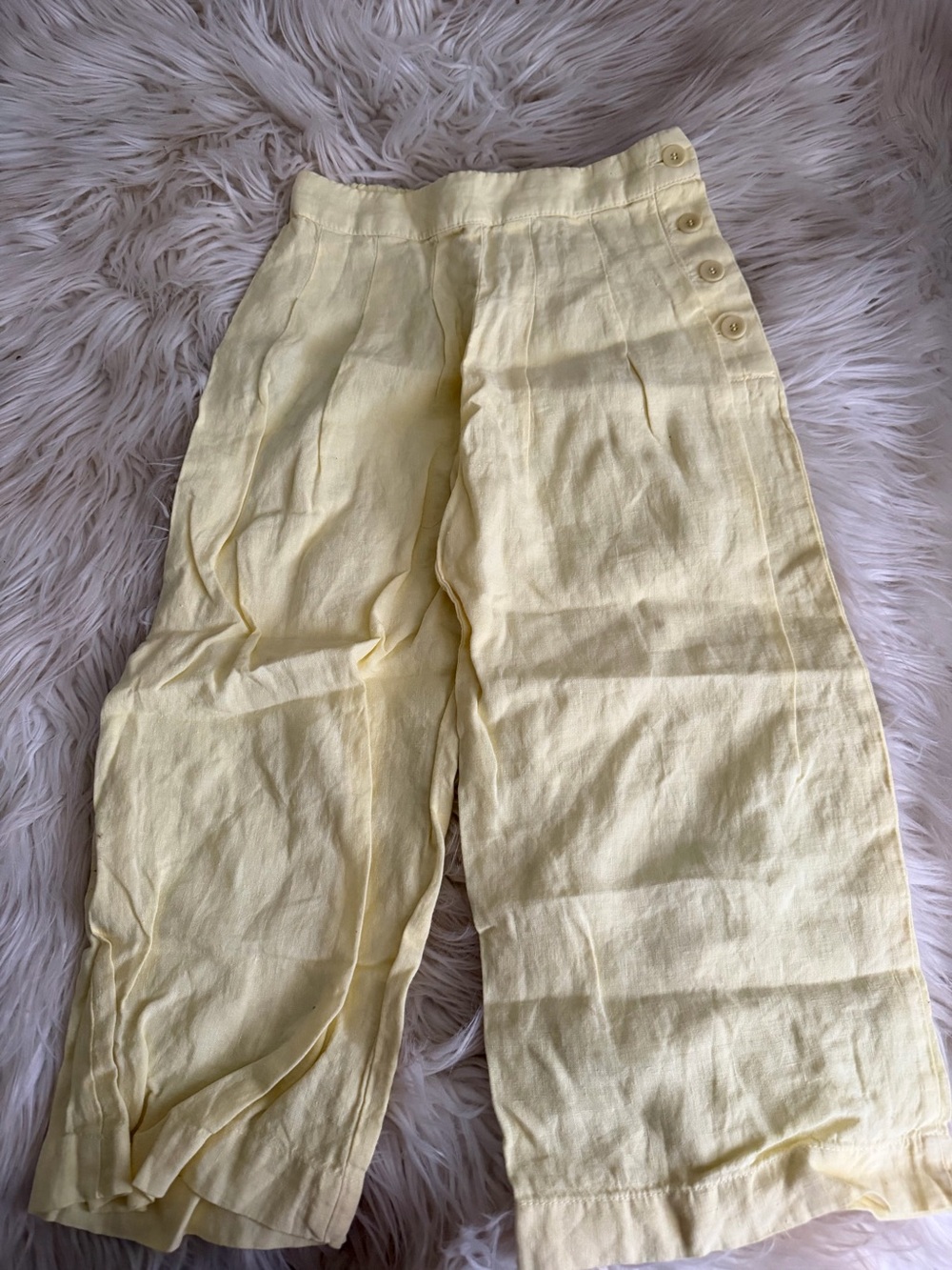 ZARA Girls Light Yellow Wide-Leg Linen Blend Pants